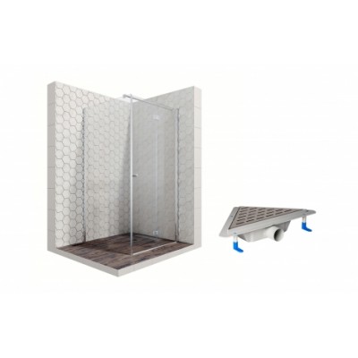 Комплект душевого ограждения с угловым трапом Ambassador Set 12011106R-ST10, 100 х 100 см (состоит из Ambassador Diamond 12011106R, Styron STY-MF)